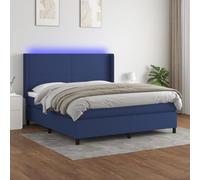 Hoopleep Lit à sommier tapissier taille Queen avec matelas, lumières LED et tête réglable, 180 x 200 cm, rembourrage en tissu bleu durable, matelas à ressort de poche et surmatelas inclus pour un