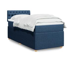 Hoopleep Lit à sommier tapissier taille Queen avec matelas, rembourrage en tissu bleu, 90 x 190 cm, support de ressort de poche, éclairage LED, soutien moyen, surmatelas lavable amovible pour un