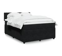 Hoopleep Lit à sommier tapissier taille Queen Size avec matelas, rembourrage en velours noir, 140 x 200 cm, éclairage LED intégré, matelas de poche moyen et surmatelas lavable pour un confort optimal
