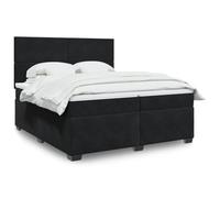 Hoopleep Lit à sommier tapissier taille Queen Size avec matelas, rembourrage en velours noir, 200 x 200 cm, tête réglable, éclairage LED, matelas à ressort de poche, surmatelas confortable
