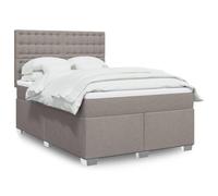Hoopleep Lit à sommier tapissier taupe avec matelas, 140 x 190 cm, cadre de lit queen, tête en tissu rembourré, matelas à ressort de poche, surmatelas en mousse, lattes pour un soutien optimal