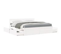 Hoopleep Lit blanc avec 4 tiroirs et matelas à ressorts ensachés, 180 x 200 cm, cadre de lit en pin massif avec sommier à lattes, ensemble de meubles de chambre moderne pour adultes, enfants