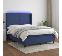 Hoopleep Lit boxspring avec matelas et lumière LED, 140 x 190 cm, en tissu bleu, plate-forme rembourrée, tête réglable, matelas à ressort de poche, surmatelas en mousse, pour relaxation de la chambre