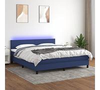 Hoopleep Lit boxspring avec matelas et lumière LED, 180 x 200 cm, rembourrage en tissu respirant, tête réglable, matelas à ressort de poche, bleu, ensemble complet pour chambre à coucher