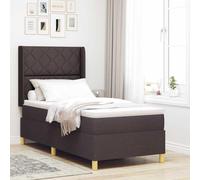 Hoopleep Lit Boxspring avec Matelas, Tissu Marron Foncé, 100 x 200 cm, Tête de Lit Réglable, Cadre Solide en Bois d'Ingénierie, Pieds Dorés Élégants, Confort Ferme
