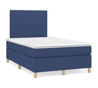Hoopleep Lit boxspring bleu avec matelas et bande LED, taille queen, 120 x 190 cm, cadre de lit à plateforme rembourrée en tissu, tête réglable en hauteur, matelas à ressort de poche