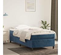 Hoopleep Lit boxspring bleu foncé en velours avec matelas à ressort de poche et surmatelas, 80 x 200 cm, support moyen, lattes plywood, pour un sommeil confortable, ensemble complet