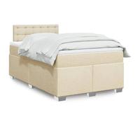 Hoopleep Lit boxspring crème avec matelas, housse en tissu, ressorts ensachés pour un maintien optimal, éclairage LED et surmatelas, ensemble de meubles de chambre à coucher confortables