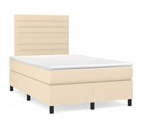 Hoopleep Lit boxspring crème avec matelas, tête réglable et bande LED, taille queen, 120 x 190 cm, rembourrage en tissu durable, matelas à ressort de poche et surmatelas pour un sommeil amélioré