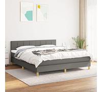 Hoopleep Lit boxspring gris foncé avec matelas, 180 x 200 cm en tissu rembourré, tête réglable, matelas à ressort de poche, support moyen pour un sommeil confortable, ensemble complet