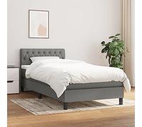 Hoopleep Lit boxspring gris foncé avec matelas, 90 x 190 cm en tissu rembourré, tête réglable, matelas à ressort de poche et surmatelas pour un sommeil confortable, ensemble complet
