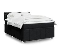 Hoopleep Lit boxspring noir avec matelas et surmatelas, 140 x 200 cm, rembourrage en tissu, tête réglable, matelas à ressort de poche, lattes de support optimales, taille queen size