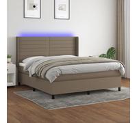 Hoopleep Lit boxspring taille queen taupe avec matelas, tête réglable et éclairage LED - 160 x 200 cm - Rembourrage en tissu durable - Matelas à ressort de poche - Surmatelas en mousse pour un sommeil