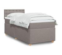 Hoopleep Lit boxspring taupe avec matelas et surmatelas, 90 x 200 cm, tissu rembourré, sommier moyen de poche, éclairage LED intégré, cadre renforcé pour un sommeil optimal