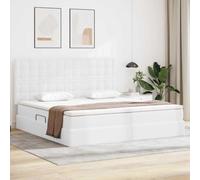 Hoopleep Lit coffre en cuir synthétique blanc pur avec ascenseur hydraulique, 200 x 200 cm, lit impérial, plate-forme moderne avec sommier à lattes et matelas, charge maximale 280 kg