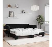 Hoopleep Lit de jour en velours noir avec tringle, 100 x 200 cm, cadre de canapé moderne 2 en 1, construction en métal et bois massif pour salon, chambre à coucher, solution de sommeil Queen Size