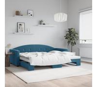 Hoopleep Lit de jour extensible, 90 x 200 cm, bleu, housse en velours, canapé-lit 2 en 1, avec coffre à roulettes, cadre solide en métal et bois, polyvalent, pour salon et chambre à coucher, design