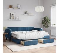 Hoopleep Lit de jour extensible, en velours, bleu, 80 x 200 cm, avec deux matelas et tiroirs intégrés, design polyvalent 2 en 1, pour chambre d'amis, structure en bois et métal robuste
