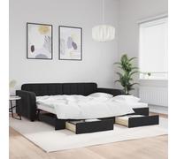Hoopleep Lit de jour extensible en velours noir avec 2 tiroirs de rangement, bois robuste et cadre en métal, 100 x 200 cm, solution de sommeil polyvalente pour salon, chambre à coucher