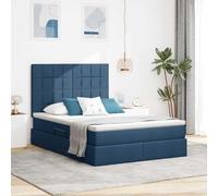 Hoopleep Lit de rangement en polyester avec matelas, bleu, 140 x 200 cm, élévateur latéral hydraulique, cadre de plate-forme moderne, tête incluse, base en métal durable, solution d'économie d'espace