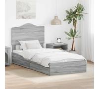 Hoopleep Lit de rangement gris Sonoma 90 x 200 cm, plate-forme en bois composite durable, avec tête et tiroirs, facile à assembler, taille unique pour l'organisation de la chambre à coucher