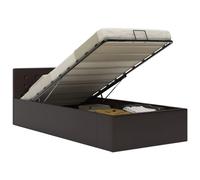 Hoopleep Lit de rangement hydraulique, gris, en cuir synthétique, 90 x 200 cm, lit simple moderne avec vérin à gaz, cadre MDF en acier robuste, meubles de chambre polyvalents pour vêtements et draps