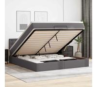 Hoopleep Lit de rangement ottoman avec matelas à ressort de poche, lumières LED et surmatelas, rembourrage en cuir synthétique gris, 180 x 200 cm, cadre de plate-forme taille queen avec levage