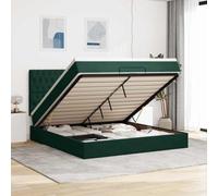 Hoopleep Lit de rangement ottoman avec matelas à ressort de poche, lumières LED et surmatelas, rembourrage en velours vert foncé, 160 x 200 cm, cadre de plate-forme taille queen, élévateur hydraulique