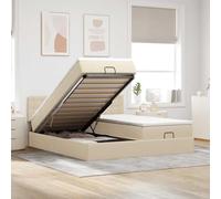Hoopleep Lit de rangement ottoman avec matelas et lumières LED, rembourrage en tissu crème, 180 x 200 cm, taille queen, élévateur hydraulique, matelas à ressort de poche, surmatelas confortable pour
