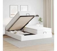 Hoopleep Lit de rangement ottoman avec matelas, rembourrage en cuir synthétique blanc, 180 x 200 cm, plate-forme de taille Queen avec élévateur hydraulique, matelas à ressort de poche et surmatelas