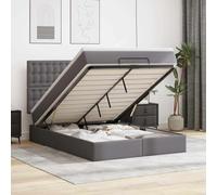 Hoopleep Lit de rangement ottoman avec matelas, rembourrage en cuir synthétique gris, 140 x 190 cm, cadre de plate-forme taille queen, élévateur hydraulique, matelas à ressort de poche et surmatelas