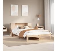 Hoopleep Lit en bois de pin massif 160 x 200 cm avec bibliothèque intégrée, cadre de lit sans matelas, sommier à lattes inclus, solution de chambre à coucher peu encombrante