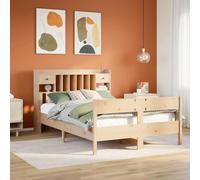 Hoopleep Lit en bois massif 135 x 190 cm - Cadre de lit Queen Size avec étagère, tête de lit, sommier à lattes, espace de rangement, pied de lit, pas de sommier tapissier nécessaire, pin non traité