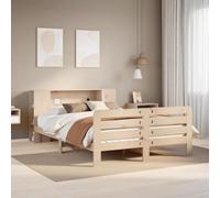 Hoopleep Lit en bois massif 140 x 200 cm en pin non traité, cadre de lit Queen Size avec sommier à lattes, tête de lit et 7 compartiments de rangement, pas de sommier tapissier nécessaire, pour