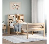 Hoopleep Lit en bois massif 90 x 190 cm - Lit simple robuste avec sommier à lattes, étagère à livres intégrée, tête de lit et pied de lit intégrés, espace de rangement pratique pour adultes, enfants