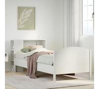 Hoopleep Lit en bois massif avec étagère sans matelas - Blanc - 90 x 200 cm - Cadre de lit durable avec sommier à lattes et tête de lit de rangement pour chambre à coucher - Bois de pin massif - Peu
