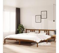 Hoopleep Lit en bois massif marron miel, 200 x 200 cm, cadre de lit en pin avec tête de lit, lattes de contreplaqué robuste, base de lit king size en bois stable pour chambre à coucher, design moderne