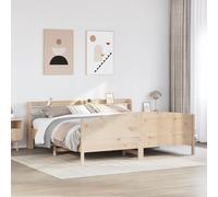 Hoopleep Lit en bois massif sans matelas 200 x 200 cm - Cadre de lit en pin non traité - Grand lit double avec étagère pour tête de lit - Plateforme stable pour un sommeil réparateur - Base à lattes