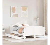 Hoopleep Lit en bois massif sans matelas - Blanc - 140 x 200 cm - Cadre de lit en pin avec sommier à lattes et tête de lit - Avec 2 tiroirs pour chambre à coucher - Design moderne