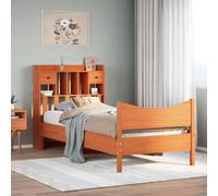Hoopleep Lit en bois massif, sans matelas, marron cire, 100 x 200 cm, avec tête de lit et 2 tiroirs, sommier à lattes, espace de rangement pour boîtes de rangement, cadre de lit robuste, pour chambre