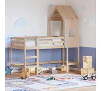 Hoopleep Lit mezzanine en pin massif avec échelle et toit, 90 x 200 cm, lit simple, pour enfants, en bois naturel non traité, garde au sol de 78,5 cm, charge maximale de 80 kg, protection sûre contre