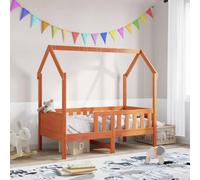 Hoopleep Lit pour enfant - Marron cire - 80 x 160 cm - Pin massif avec sommier à lattes, cadre de lit robuste pour chambre d'enfant - Grille latérale sûre - Toit ouvert pour décoration créative