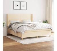 Hoopleep Lit Sommier à Lattes Crème 160x200 cm, Tissu Durable avec Tête de Lit Réglable, Matelas à Ressorts Ensachés Confort Moyen-Dur, Ensemble de Literie Complet