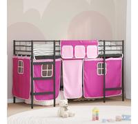Hoopleep Loft Cadre de lit pour enfant avec rideaux, noir et rose, cadre en métal, 194 x 80 x 116 cm, tête de lit peu encombrante, pour matelas simple court, lit d'enfant robuste avec rideaux