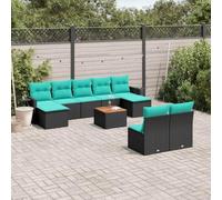 Hoopleep Lot de 10 canapés de jardin en rotin synthétique noir avec coussins modulaires résistants aux intempéries pour terrasse, balcon, extérieur