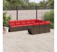 Hoopleep Lot de 10 canapés de jardin marron en résine tressée avec coussins épais résistants aux UV modulaires pour terrasse, balcon, extérieur