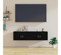 Hoopleep Lot de 2 cabinets muraux en pin massif noir, 60 x 30 x 30 cm, étagères de rangement flottantes pour chambre à coucher, salon et décoration de bureau, solution d'affichage montée