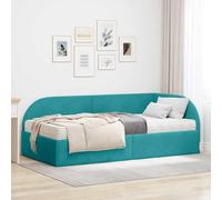 Hoopleep Lot de 2 cadres de lit d'angle en velours turquoise avec matelas, tête de lit murale, pour chambre à coucher, chambre d'amis, 194 x 94 x 72 cm