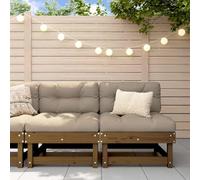 Hoopleep Lot de 2 canapés centraux, avec coussin, bois de pin massif, marron miel, 61 x 60,5 x 62 cm, meubles de jardin pour terrasse, extérieur, balcon