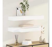 Hoopleep Lot de 2 étagères murales flottantes avec tiroirs, panneau MDF blanc, 80 x 25 x 8 cm, rangement moderne pour salon, chambre à coucher, collections d'affichage et petits objets